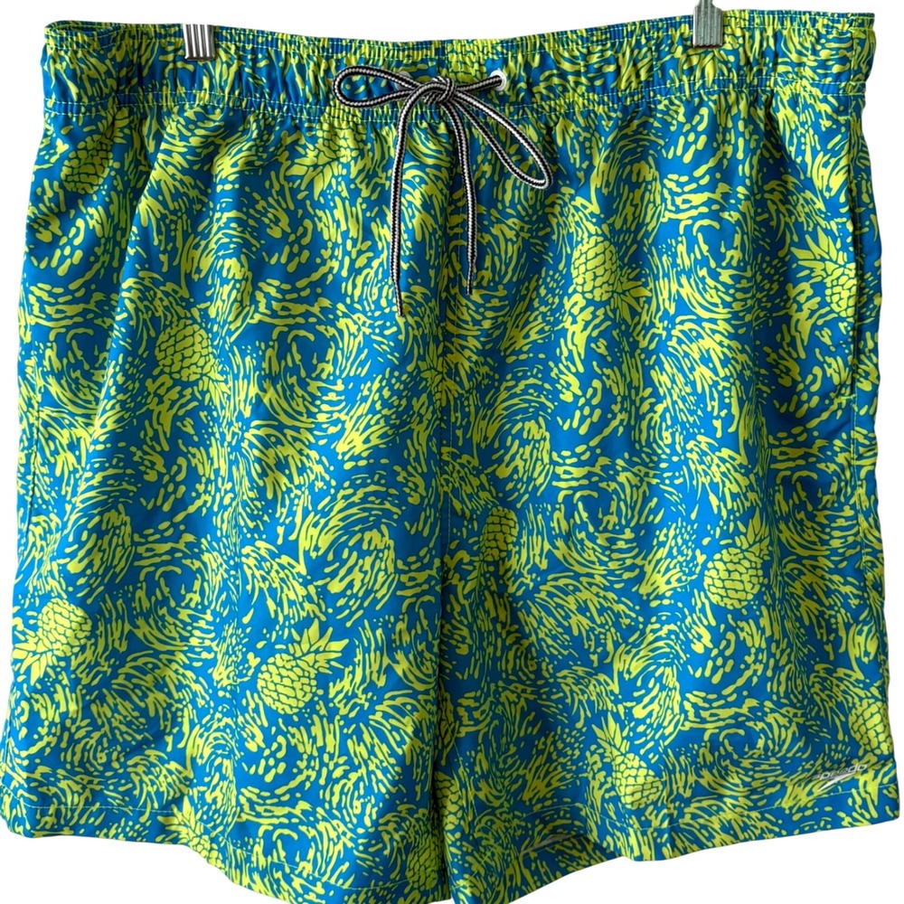 Speedo Men's Neon Blue and Yellow Pineapple Print Swim Trunks‎ in Size XXL
